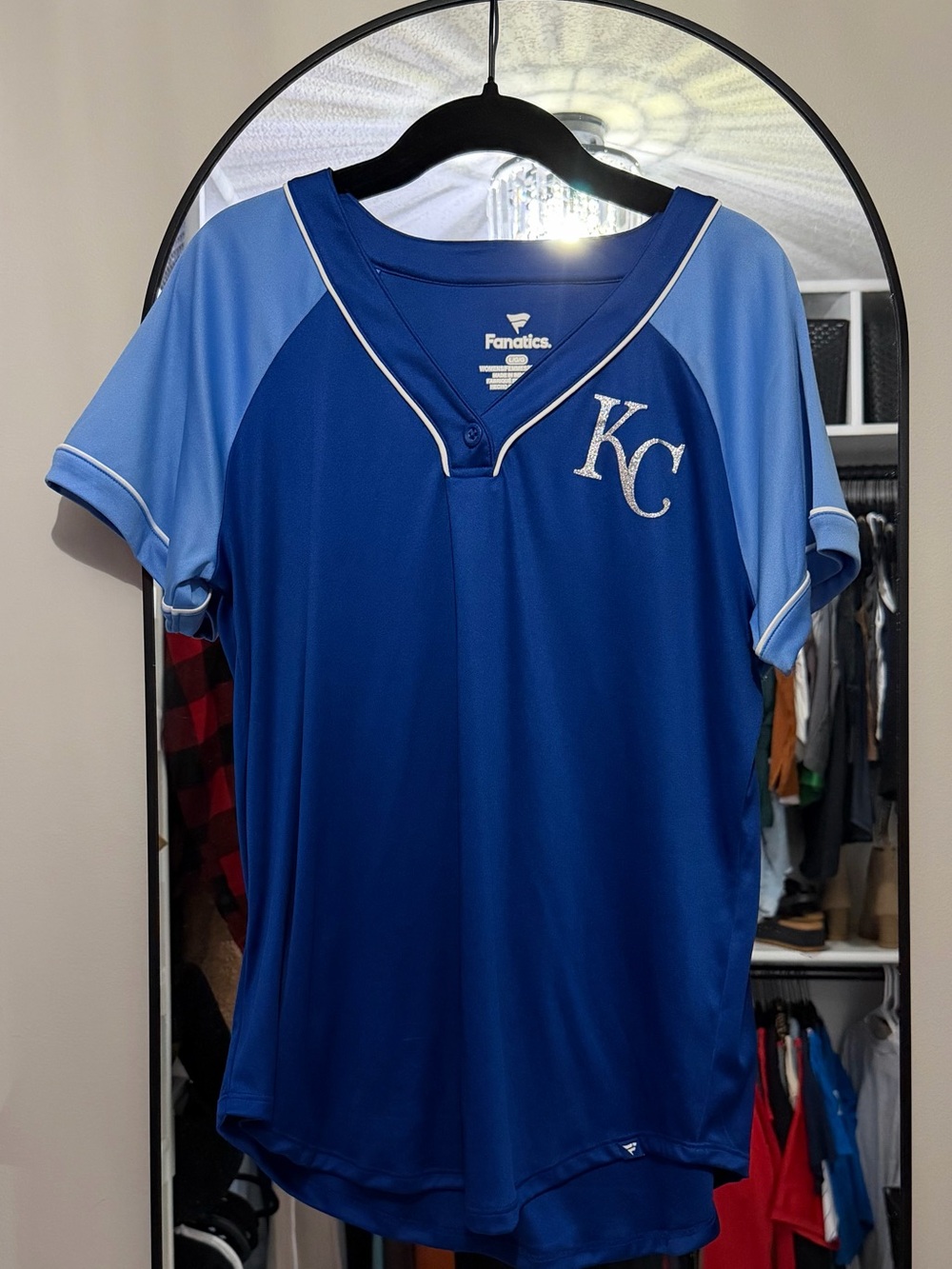Fanatics Kansas City Royals Baseball Jersey Shirt Blue Glitter L (Fits M/L)